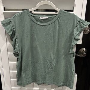 Zara Sage Green Ruffle Sleeve Tee